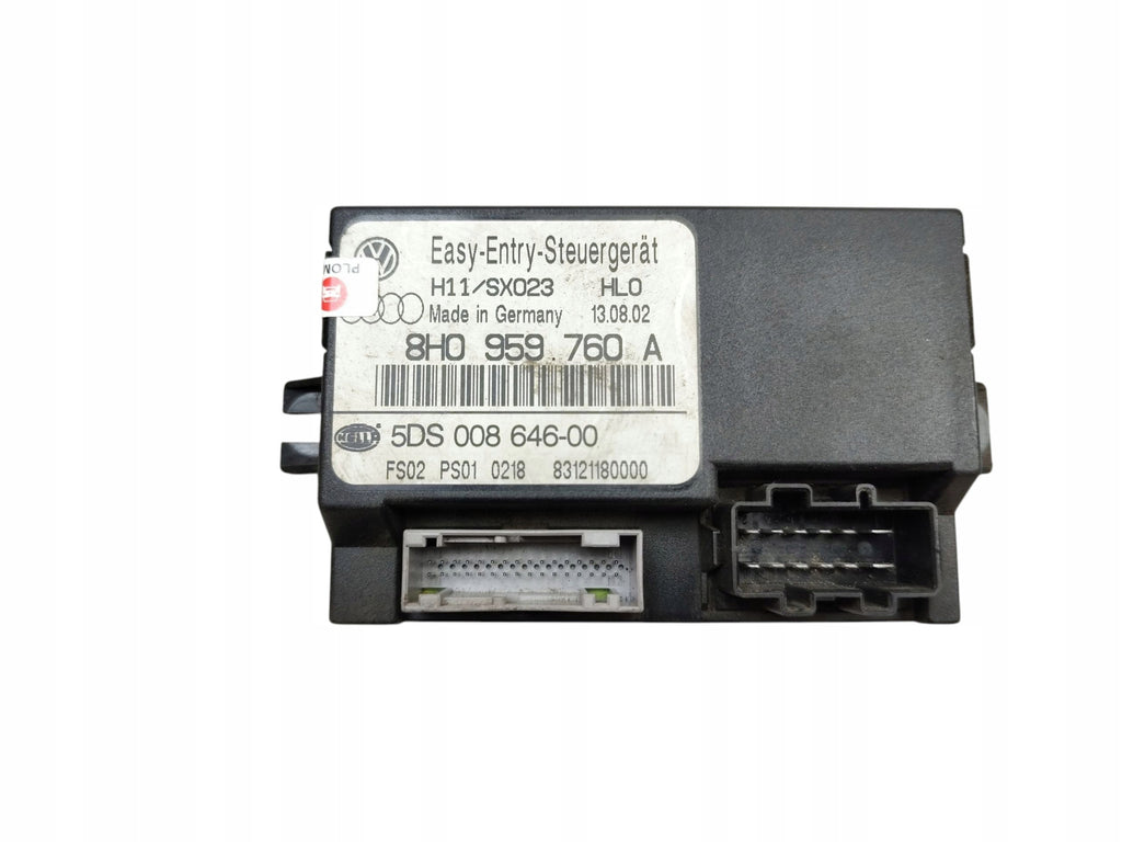 DRIVER SEAT MODULE RIGHT FRONT AUDI A4 B6 B7 8H0959760A