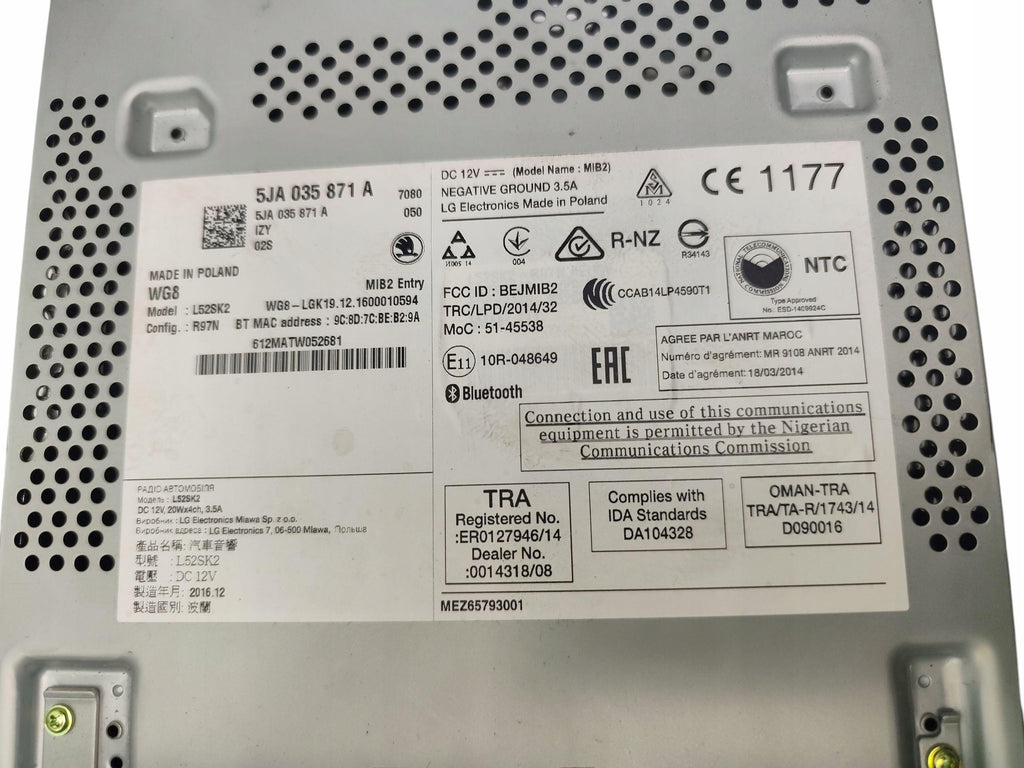RADIO PLAYER SKODA RAPID 5JA035871A